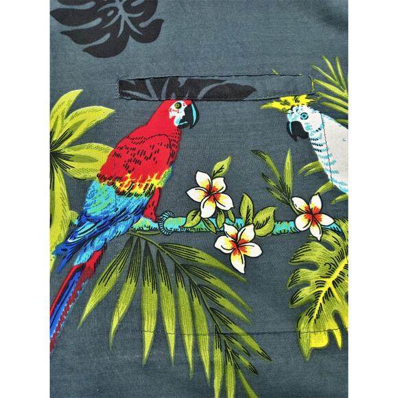 Hawaiian Button Front Shirt Size Medium Single Stich Tropical Plants & Birds - Picture 3 of 6